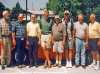 Bill Wilkinson, Rich Waller, Ken Osborn, Frank Hilsabeck, Stu Hasselquist, Doug Trank, Milt Dahlgren, & Kent Person in front of Stu's Olds Cutlass convertible