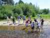Crossing the river on the hike in the Colorado mountains
